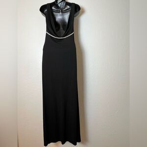Y2K Black Hugo Buscati Maxi V Neck Plunge cut Out Sleeveless Drape Party Dress 6